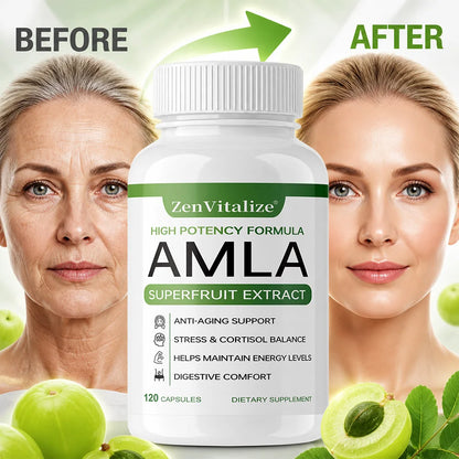 Organic Amla Capsules 1000mg, Antioxidant, Daily Immune, Rejuvenation, Digestive  & Heart Wellness Support, Vegan