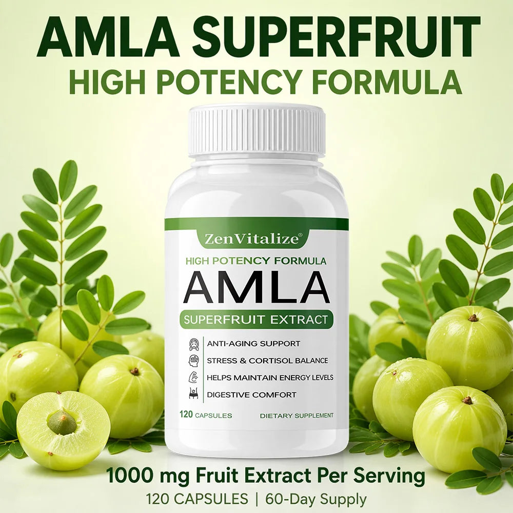 Organic Amla Capsules 1000mg, Antioxidant, Daily Immune, Rejuvenation, Digestive  & Heart Wellness Support, Vegan