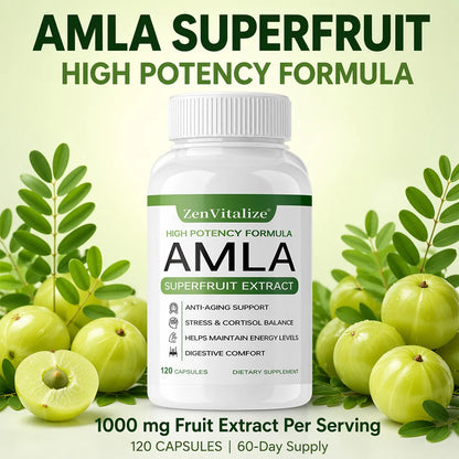 Organic Amla Capsules 1000mg, Antioxidant, Daily Immune, Rejuvenation, Digestive  & Heart Wellness Support, Vegan